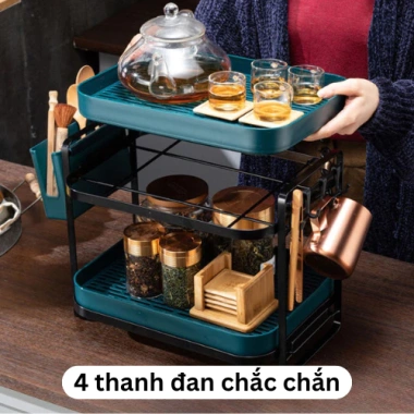 Kệ giá khay cốc chén INOX304 chống gỉ PP an toàn kèm ống đũa thìa & móc treo 425k 4