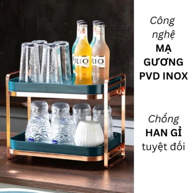 Kệ giá khay cốc chén INOX304 chống gỉ PP an toàn kèm ống đũa thìa & móc treo 425k 5