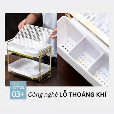 Kệ giá khay cốc chén INOX304 chống gỉ PP an toàn kèm ống đũa thìa & móc treo 425k 6