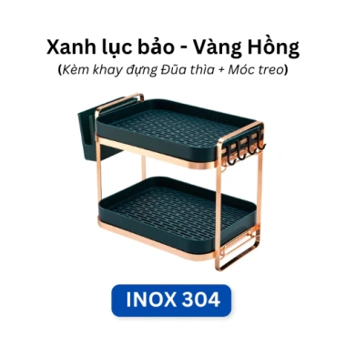 Kệ giá khay cốc chén INOX304 chống gỉ PP an toàn kèm ống đũa thìa & móc treo 425k 10