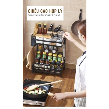 Kệ gia vị 2 tầng đa năng sơn đen tĩnh điện - Giá đựng đồ nhà bếp - Giá ưu đãi 123k