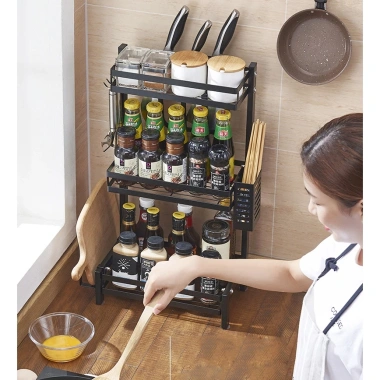 Kệ gia vị bếp đa năng 2-3 tầng MKS005 - cài dao, thớt, cắm đũa thìa muỗng, gọn gàng tiện lợi