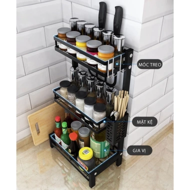Kệ gia vị bếp đa năng 2-3 tầng MKS005 - cài dao, thớt, cắm đũa thìa muỗng, gọn gàng tiện lợi