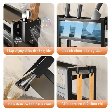 Kệ gia vị đa năng nhiều tầng kèm ống đũa, giá gác thớt tiện lợi, 159.000₫