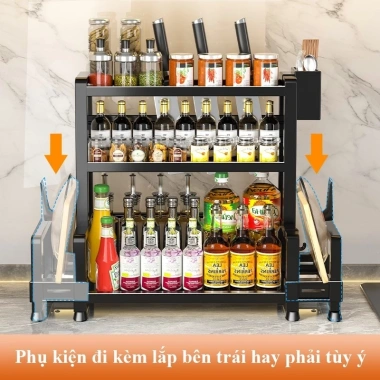 Kệ gia vị đa năng nhiều tầng kèm ống đũa, giá gác thớt tiện lợi, 159.000₫