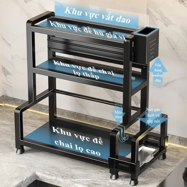 Kệ gia vị đa năng nhiều tầng kèm ống đũa, giá gác thớt tiện lợi, 159.000₫