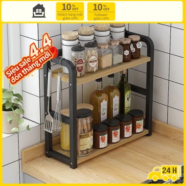 Kệ Gia Vị Để Bàn Nhà Bếp Gỗ Khung Sắt Sơn Tĩnh Điện Tiết Kiệm Không Gian 179k