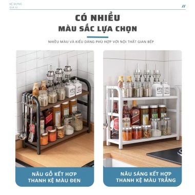 Kệ Gia Vị Để Bàn Nhà Bếp Gỗ Khung Sắt Sơn Tĩnh Điện Tiết Kiệm Không Gian 179k