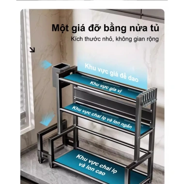 Kệ Gia Vị Inox Đa Năng, Ổn Định, Kèm Giá Thớt và Đũa - Giá 199k