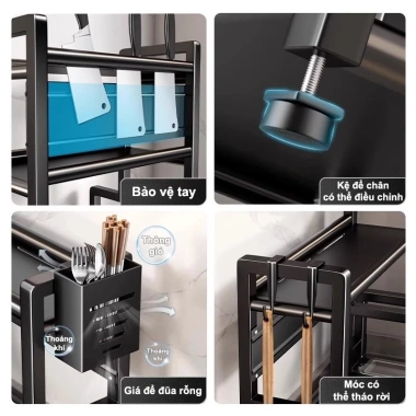 Kệ Gia Vị Inox Đa Năng, Ổn Định, Kèm Giá Thớt và Đũa - Giá 199k