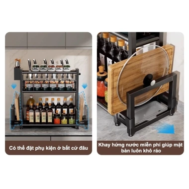 Kệ Gia Vị Inox Đa Năng, Ổn Định, Kèm Giá Thớt và Đũa - Giá 199k