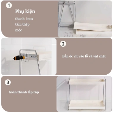 Kệ Gia Vị Inox + Thép Cacbon 33/43cm Có Móc - Kệ Bếp Dung Tích Lớn, Giá 310k