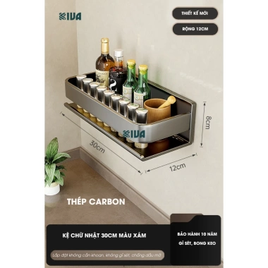Kệ gia vị KIVA thép carbon – Dán/khoan tường, bảo hành 10 năm, chỉ 180.000đ
