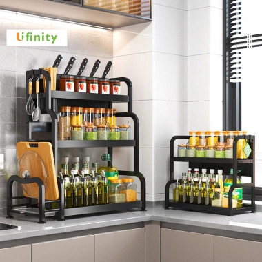 Kệ Gia Vị Lifinity Thép Cacbon Đen 2-3 Tầng 50cm - Công Suất Lớn, Đầy Đủ Phụ Kiện, Giá Ưu Đãi 160k