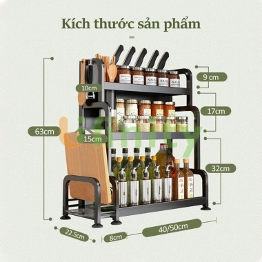 Kệ Gia Vị Lifinity Thép Cacbon Đen 2-3 Tầng 50cm - Công Suất Lớn, Đầy Đủ Phụ Kiện, Giá Ưu Đãi 160k