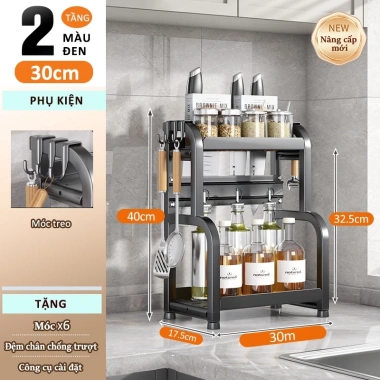 Kệ Gia Vị Lifinity Thép Cacbon Đen 2-3 Tầng 50cm - Công Suất Lớn, Đầy Đủ Phụ Kiện, Giá Ưu Đãi 160k