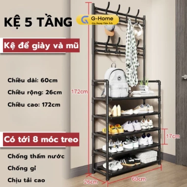 Kệ Giày 5 Tầng đa năng 8 móc và màn che chống bụi, gọn gàng tiện lợi, giá 195.000₫ 5