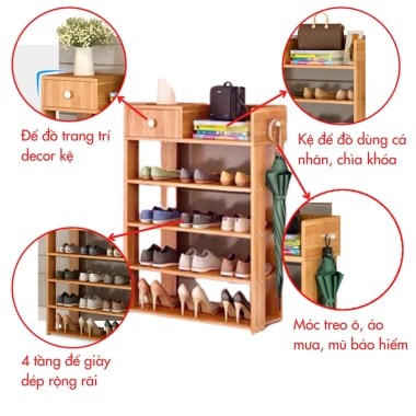 Kệ Giày Gỗ 5 Tầng Tiện Lợi, Lắp Ghép Thông Minh - Sắp Xếp Gọn Gàng Giá 172k
