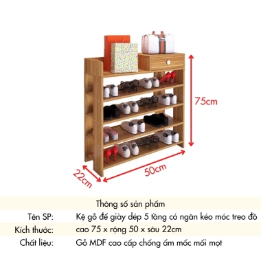 Kệ Giày Gỗ 5 Tầng Tiện Lợi, Lắp Ghép Thông Minh - Sắp Xếp Gọn Gàng Giá 172k