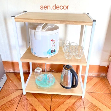 Kệ gỗ khung thép đa năng 60x30cm cho bếp - kê lò vi sóng, giá chỉ 185.000₫
