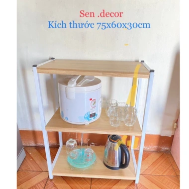 Kệ gỗ khung thép đa năng 60x30cm cho bếp - kê lò vi sóng, giá chỉ 185.000₫