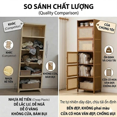 Kệ gỗ tre 4-5 tầng Vintage cổ điển, nhiều ngăn, đẹp cho bếp, phòng khách, phòng ngủ - 368.000₫