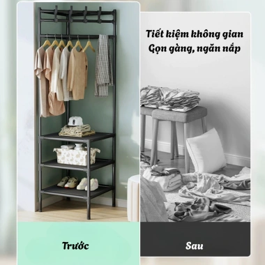 Kệ góc treo quần áo thông minh bánh xe 360° - Giá phơi đa năng, kệ giày thép sơn tĩnh điện, chỉ 109.000₫