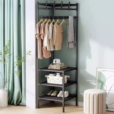 Kệ góc treo quần áo thông minh bánh xe 360° - Giá phơi đa năng, kệ giày thép sơn tĩnh điện, chỉ 109.000₫