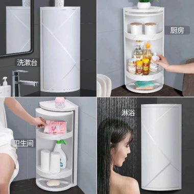 Kệ góc tường đa năng 3 tầng có cửa - Nhựa chống nước, treo tường nhà bếp, phòng tắm, toilet - Giá 123k