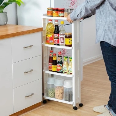 Kệ hẹp di động 4 tầng đa năng, có bánh xe di chuyển - Giá chỉ 53.000₫