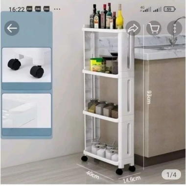 Kệ hẹp di động 4 tầng đa năng, có bánh xe di chuyển - Giá chỉ 53.000₫