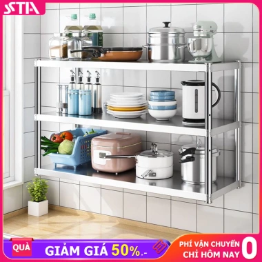 Kệ inox 2 tầng treo tường cao cấp - Chịu lực tốt, lắp đặt dễ dàng, giá chỉ 419.000₫