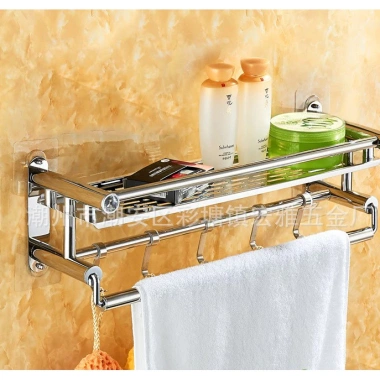Kệ inox dán tường 2 tầng 40cm - Giá 219.000đ, kèm móc treo, dụng cho nhà tắm