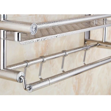 Kệ inox dán tường 2 tầng 40cm - Giá 219.000đ, kèm móc treo, dụng cho nhà tắm