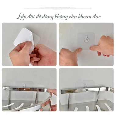 Kệ inox dán tường 2 tầng 40cm - Giá 219.000đ, kèm móc treo, dụng cho nhà tắm