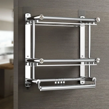 Kệ inox dán tường 3 tầng - Giá 219.000đ, treo khăn & để đồ nhà tắm, tiết kiệm không gian