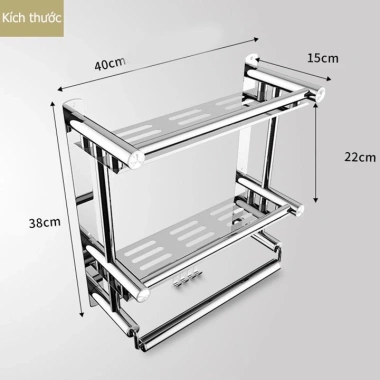 Kệ inox dán tường 3 tầng - Giá 219.000đ, treo khăn & để đồ nhà tắm, tiết kiệm không gian