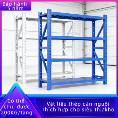 Kệ kho hàng sắt 4 tầng siêu thị chịu 200kg/tầng, lắp đặt 5 phút, giá 1,300,000₫