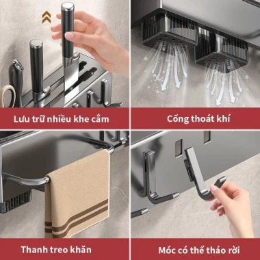 Kệ Không Khoan Đa Năng Treo Tường Nhà Bếp - Giá Cài Dao, Kéo, Ống Đũa KD00-01