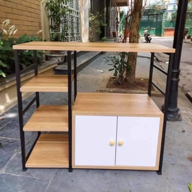 Kệ Lò Vi Sóng 4 Tầng Đa Năng - Khung Sắt, Tủ Gỗ MDF Phủ Melamine, Giá 245.000₫