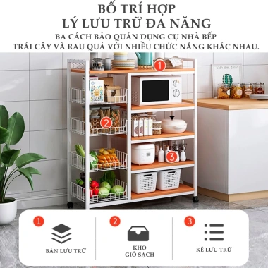 Kệ lò vi sóng 70-90cm gỗ MDF, ngăn tủ, bánh xe – Giá ưu đãi 539k, tiết kiệm không gian 3