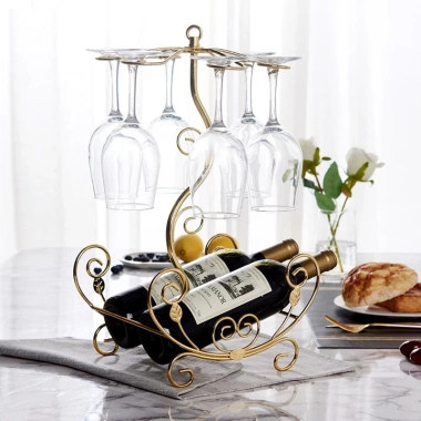 Kệ ly rượu vang cổ điển 6 ly - Giá treo + kệ rượu, décor phòng khách, 239.000₫