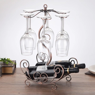 Kệ ly rượu vang cổ điển 6 ly - Giá treo + kệ rượu, décor phòng khách, 239.000₫