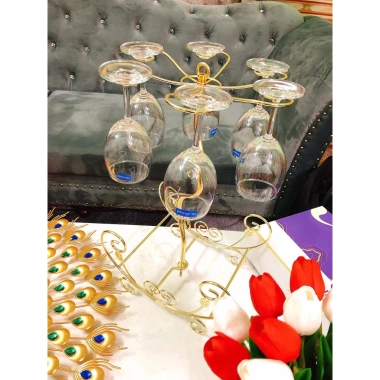 Kệ ly rượu vang cổ điển 6 ly - Giá treo + kệ rượu, décor phòng khách, 239.000₫