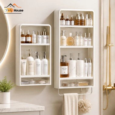 Kệ Mỹ Phẩm Gắn Tường Đa Năng Nhiều Tầng Không Khoan – Tiện Lợi Cho Nhà Tắm & Gia Vị, 79.000₫