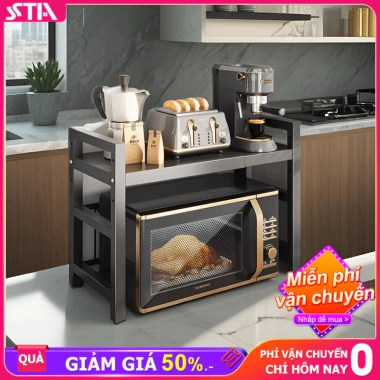 Kệ nhà bếp 2 tầng điều chỉnh, thép chịu nhiệt, phù hợp lò vi sóng và nồi cơm điện