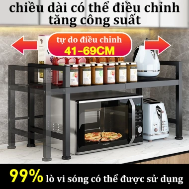 Kệ nhà bếp 2 tầng điều chỉnh, thép chịu nhiệt, phù hợp lò vi sóng và nồi cơm điện