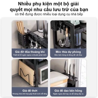 Kệ nhà bếp 2 tầng điều chỉnh, thép chịu nhiệt, phù hợp lò vi sóng và nồi cơm điện