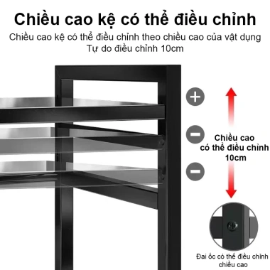 Kệ nhà bếp 2 tầng điều chỉnh, thép chịu nhiệt, phù hợp lò vi sóng và nồi cơm điện