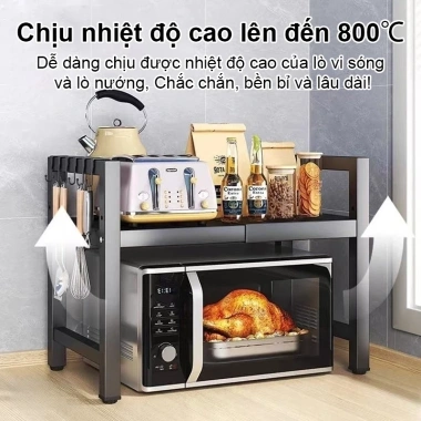 Kệ nhà bếp 2 tầng điều chỉnh, thép chịu nhiệt, phù hợp lò vi sóng và nồi cơm điện